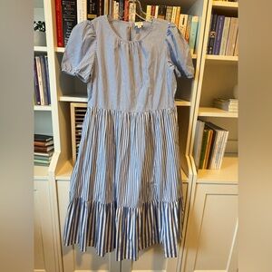 J. Crew Blue and White Striped Midi Dress